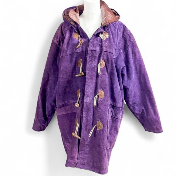 Vintage Don’t Stop Purple Hooded Suede Toggle Coat - Picture 1 of 9
